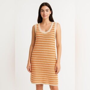 AMERICAN EAGLE SWEATER DRESS Chunky Knit Crochet STRIPED ORANGE SLEEVELESS XL